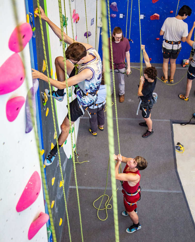 Belaying in a climbing gym